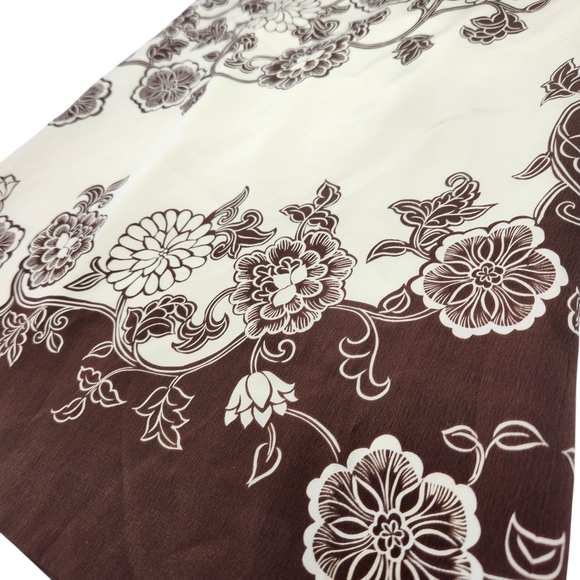 Floral Print Women's Silk Skirt - Cream and Brown Size 2 Vintage - Picture 4 of 10
